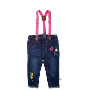 Rosie Pope® Applique Denim Terry Pant with Pink Suspenders